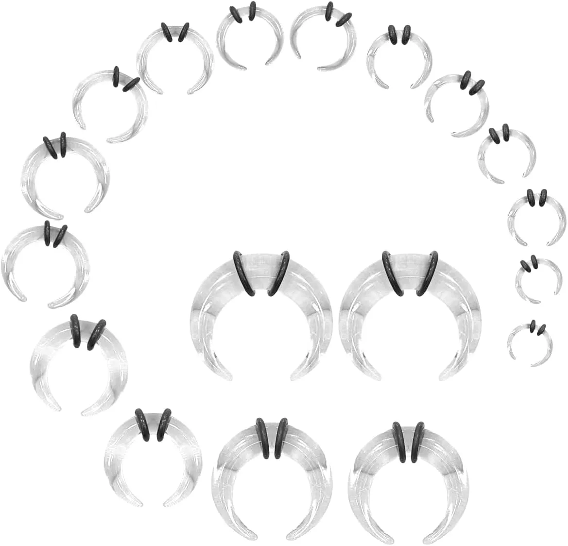 1-18PCS Acrylic Pincher Tapers Stretching Kit 00G 0G 2G 4G 6G 8G 10G 12G 14G C Shaped Buffalo Horseshoe Stretcher Expander Ear Nose Septum Stretching Kit