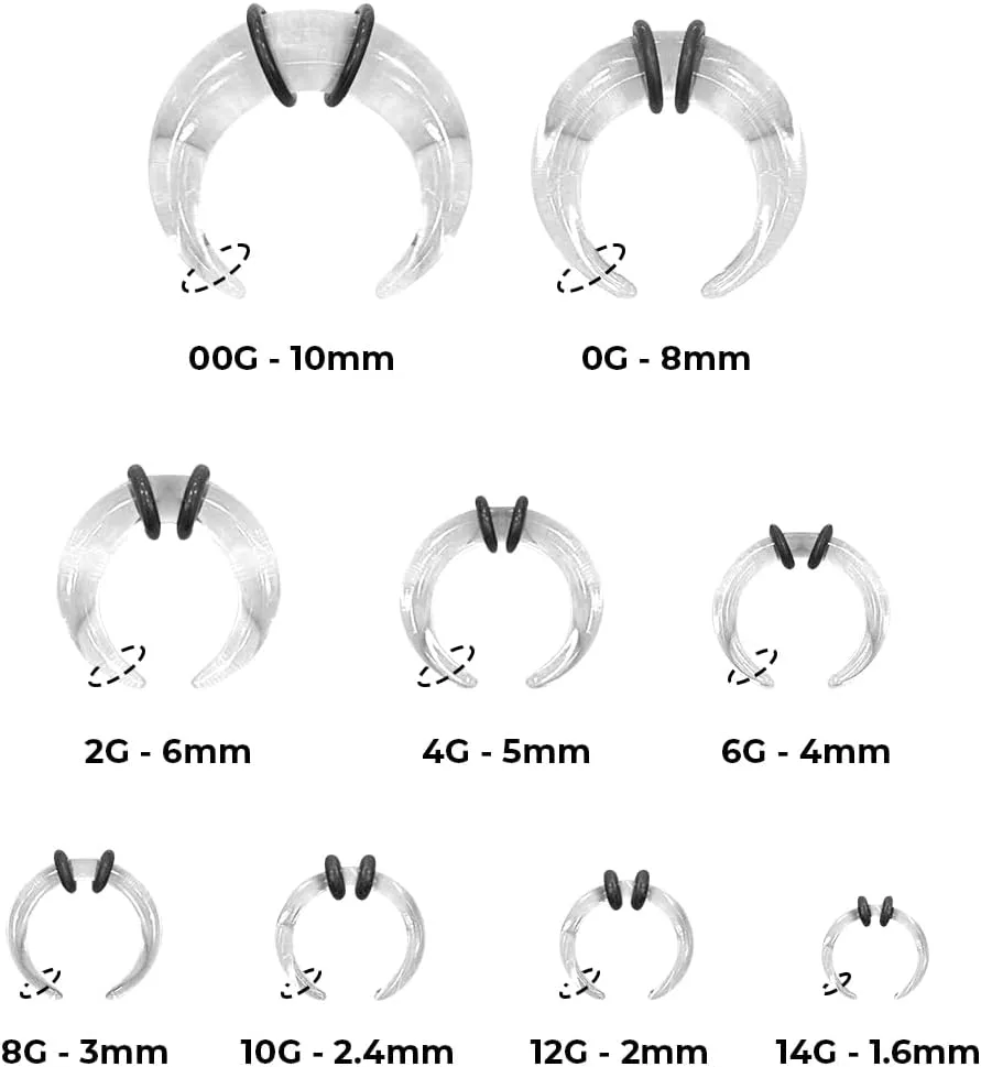 1-18PCS Acrylic Pincher Tapers Stretching Kit 00G 0G 2G 4G 6G 8G 10G 12G 14G C Shaped Buffalo Horseshoe Stretcher Expander Ear Nose Septum Stretching Kit