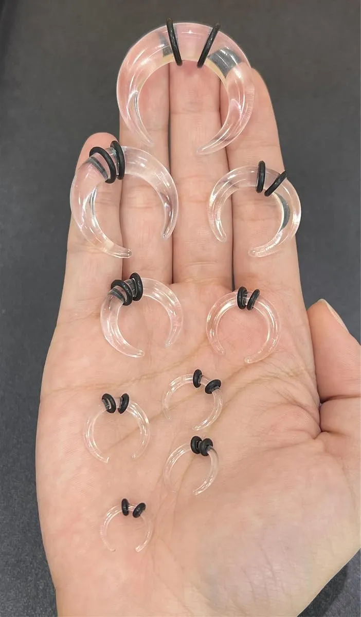 1-18PCS Acrylic Pincher Tapers Stretching Kit 00G 0G 2G 4G 6G 8G 10G 12G 14G C Shaped Buffalo Horseshoe Stretcher Expander Ear Nose Septum Stretching Kit