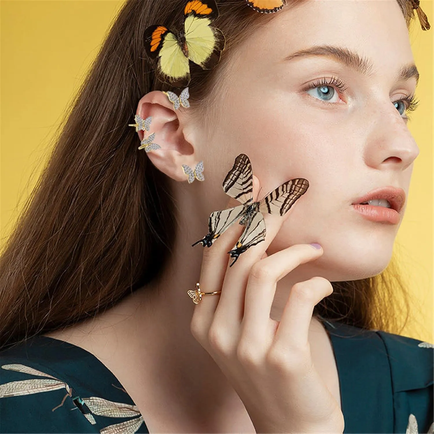 1 Pair Zircon Butterfly Ear Cuff Earrings for Women CZ Butterfly Ear Wrap Earrings No Piercing Ear Clip Wrap Around Fake Earrings