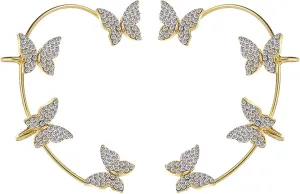 1 Pair Zircon Butterfly Ear Cuff Earrings for Women CZ Butterfly Ear Wrap Earrings No Piercing Ear Clip Wrap Around Fake Earrings