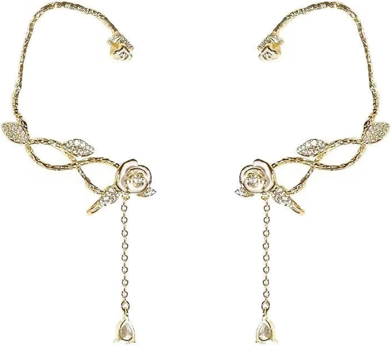 1 Pair Zircon Butterfly Earrings For Women Rhinestone Non Pierced Ear Crawler Clips Butterfly Cuff Wrap Earrings For