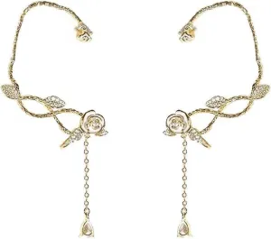 1 Pair Zircon Butterfly Earrings For Women Rhinestone Non Pierced Ear Crawler Clips Butterfly Cuff Wrap Earrings For