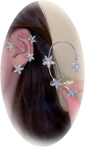 1 Pair Zircon Butterfly Earrings For Women Rhinestone Non Pierced Ear Crawler Clips Butterfly Cuff Wrap Earrings