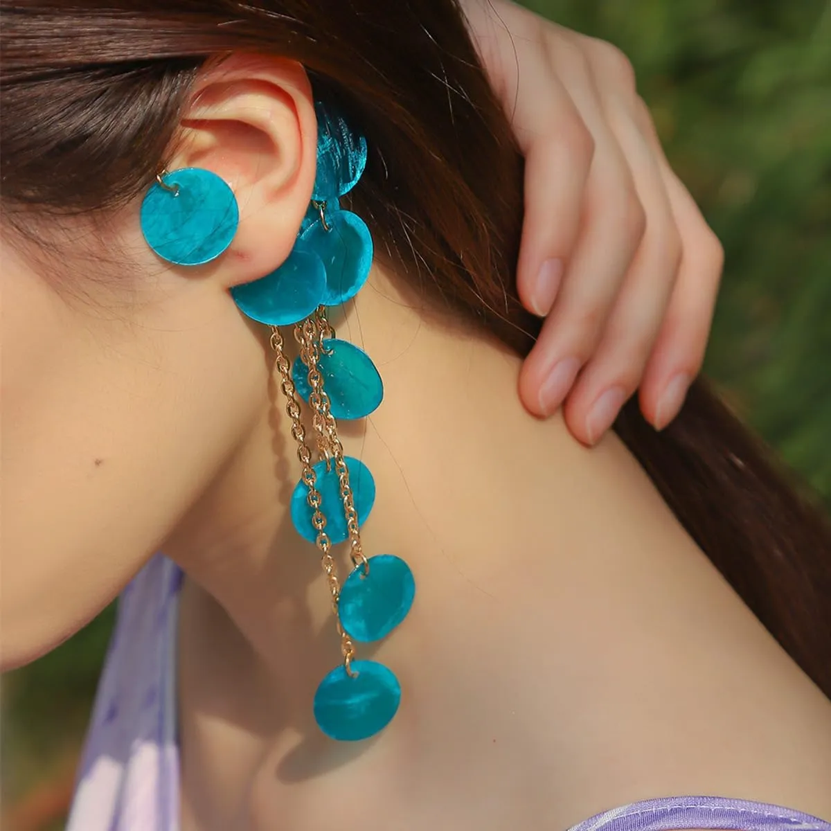 1 Pcs Bohemian Dainty Colorful Seashell Ear Cuffs & Wraps for Women Non Piercing Bling Boho Tassel Style Earrings Ear Clips Bridal Wedding Vacation Jewelry