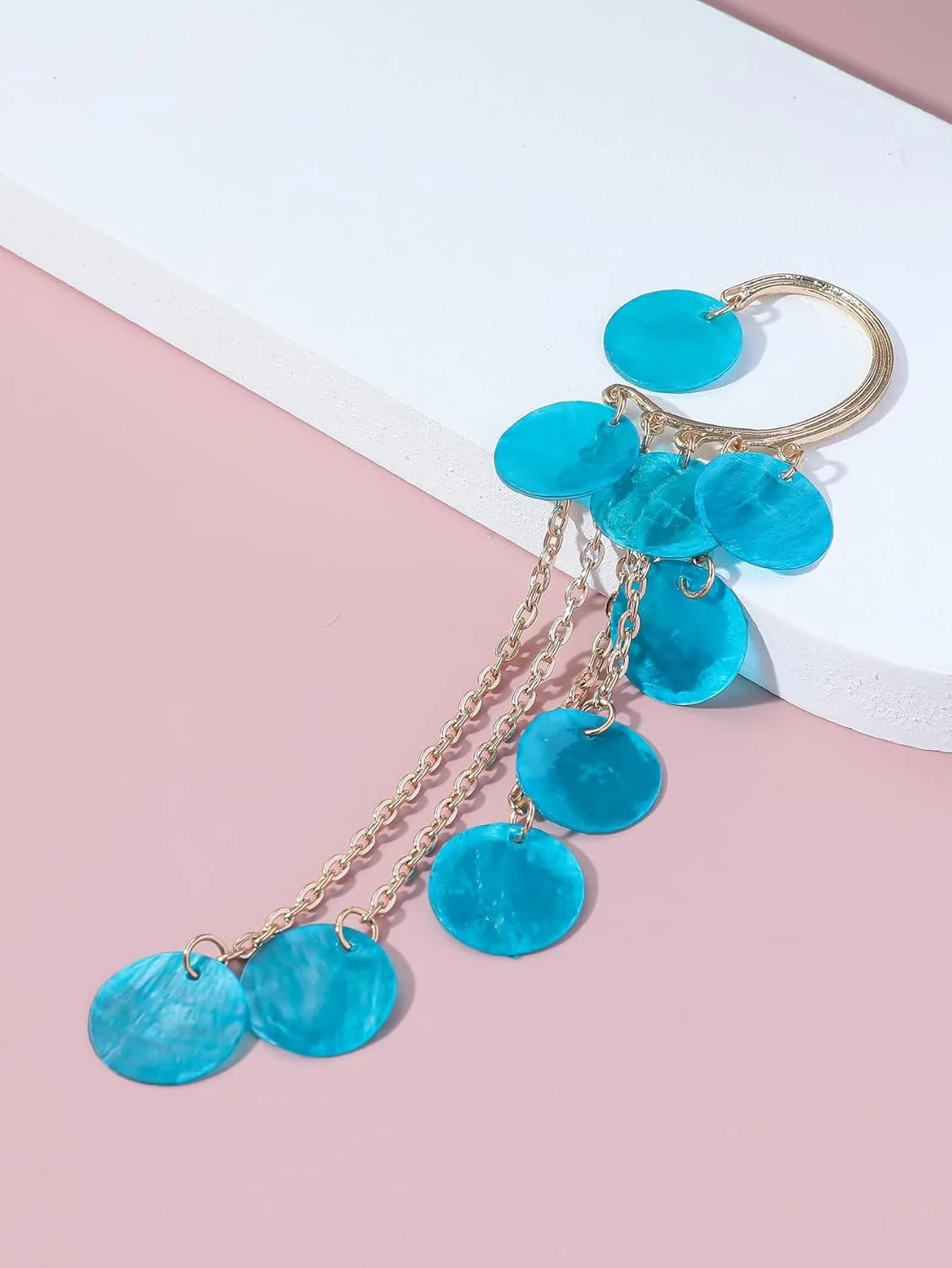 1 Pcs Bohemian Dainty Colorful Seashell Ear Cuffs & Wraps for Women Non Piercing Bling Boho Tassel Style Earrings Ear Clips Bridal Wedding Vacation Jewelry
