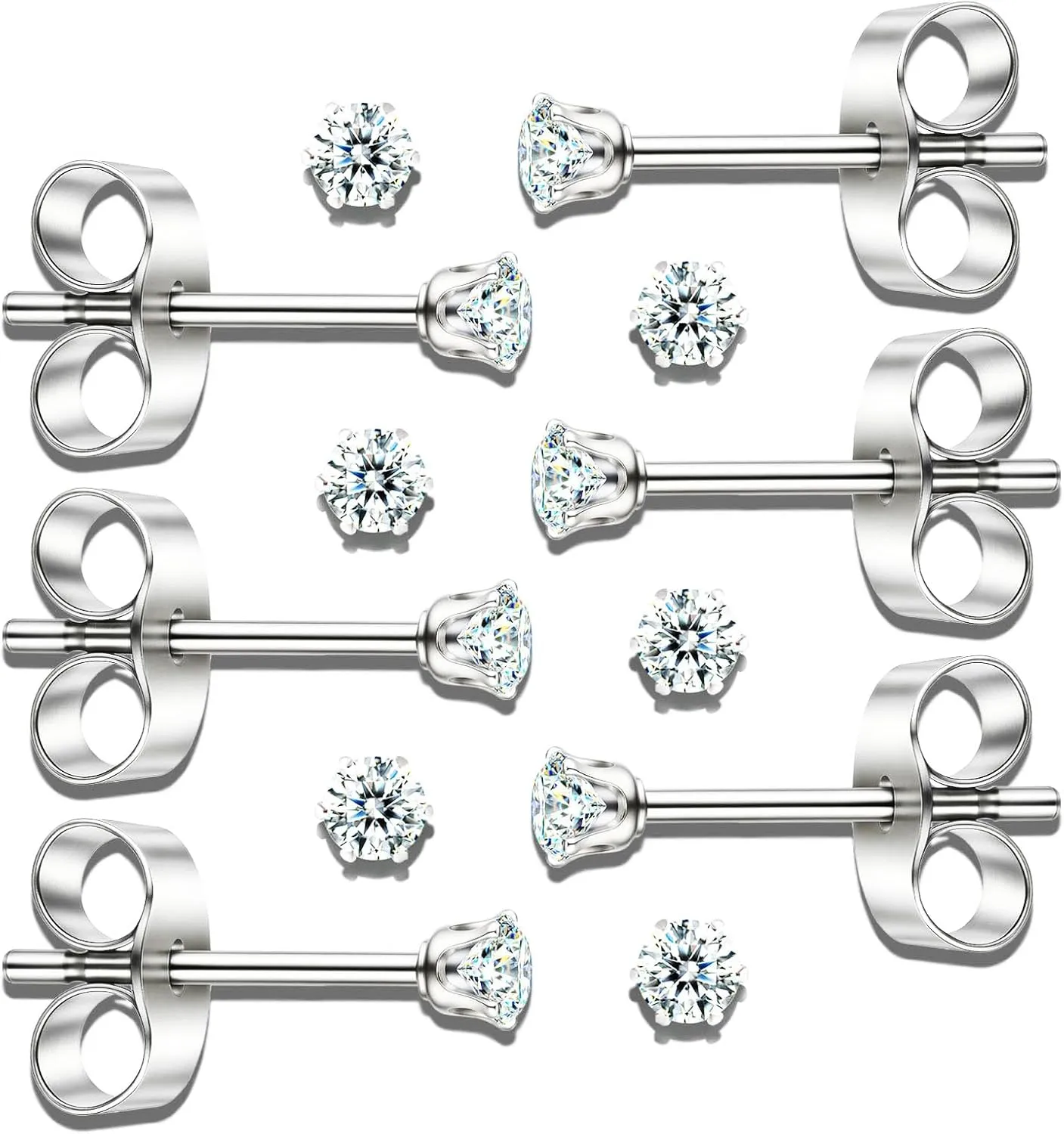 10 Pairs Small Stud Earrings for Women  Hypoallergenic Stainless Steel Tiny Earrings for Sensitive Ears, Cubic Zirconia Simulated Diamond Stud Earrings