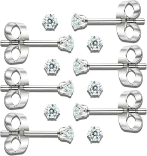 10 Pairs Small Stud Earrings for Women  Hypoallergenic Stainless Steel Tiny Earrings for Sensitive Ears, Cubic Zirconia Simulated Diamond Stud Earrings