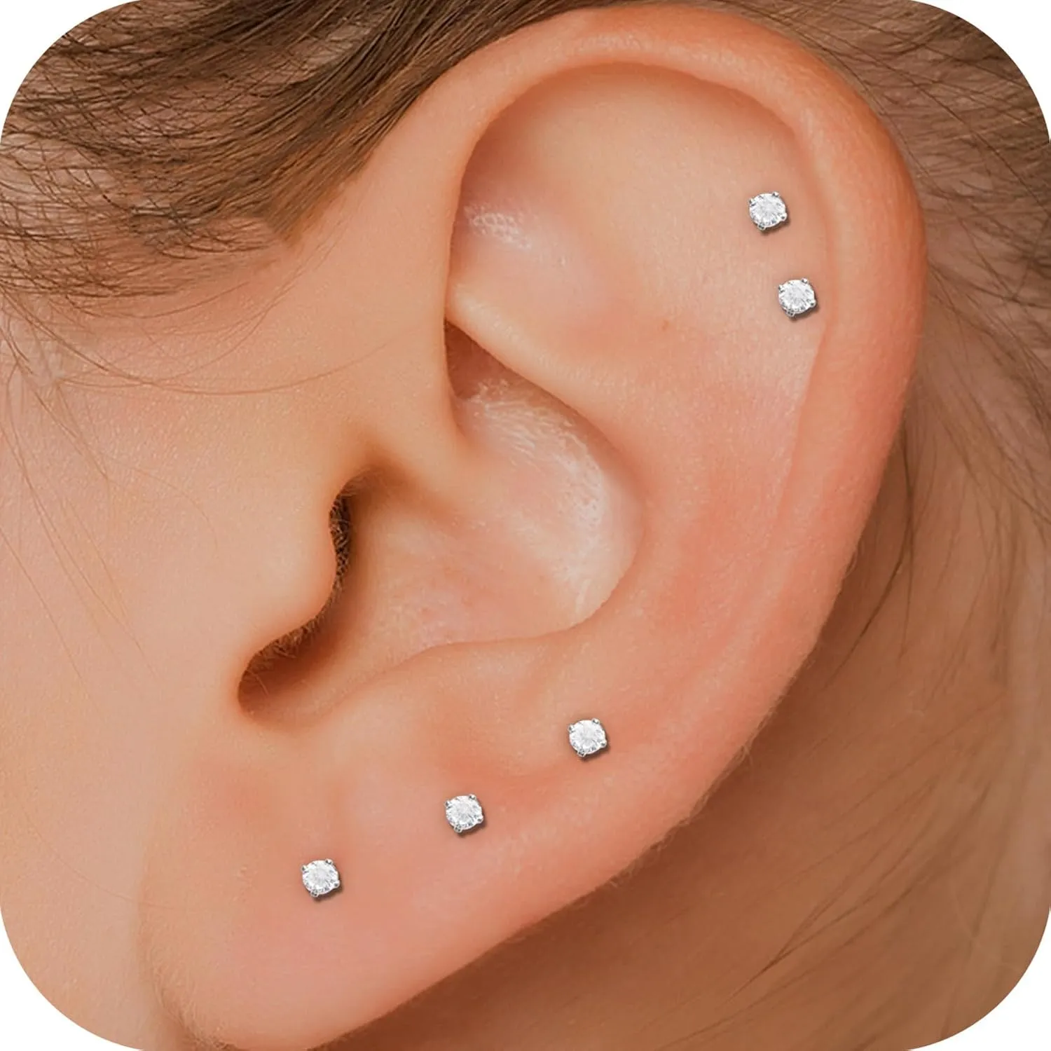 10 Pairs Small Stud Earrings for Women  Hypoallergenic Stainless Steel Tiny Earrings for Sensitive Ears, Cubic Zirconia Simulated Diamond Stud Earrings