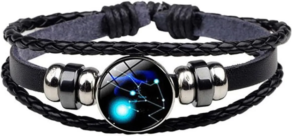 12 Zodiac Leather Adjustable Bracelet Spirit Constellation Zodiac Bracelets Guardian Bracelet Gift for Constellation Lovers