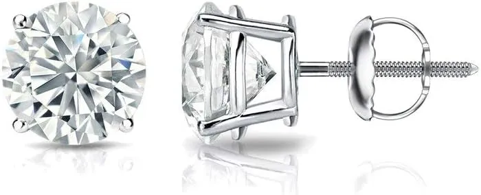 1/4 Carat Lab Grown Diamond Round Stud Earrings in 14k Gold (G-H, SI1-SI2, cttw) 4-Prong Basket Screw Back by Diamond Wish