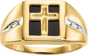 14K Gold Black Onyx Cross Ring for Men 10K/14K/18K Real Gold Faith Cross Signet Ring with Moissanite for Men Mens Religion Ring for Engagement Fathers Day Wedding Christmas Size 4-16