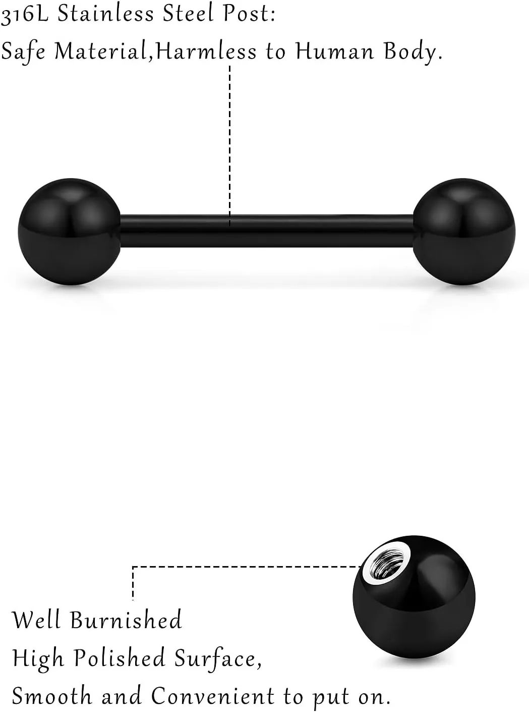 16G 14G Tongue Rings Nipple Rings Surgical Steel Tongue Piercing Jewelry Nipple Bar Straight Barbells Piercing Jewelry 14mm,16mm