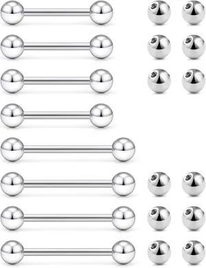 16G 14G Tongue Rings Nipple Rings Surgical Steel Tongue Piercing Jewelry Nipple Bar Straight Barbells Piercing Jewelry 14mm,16mm