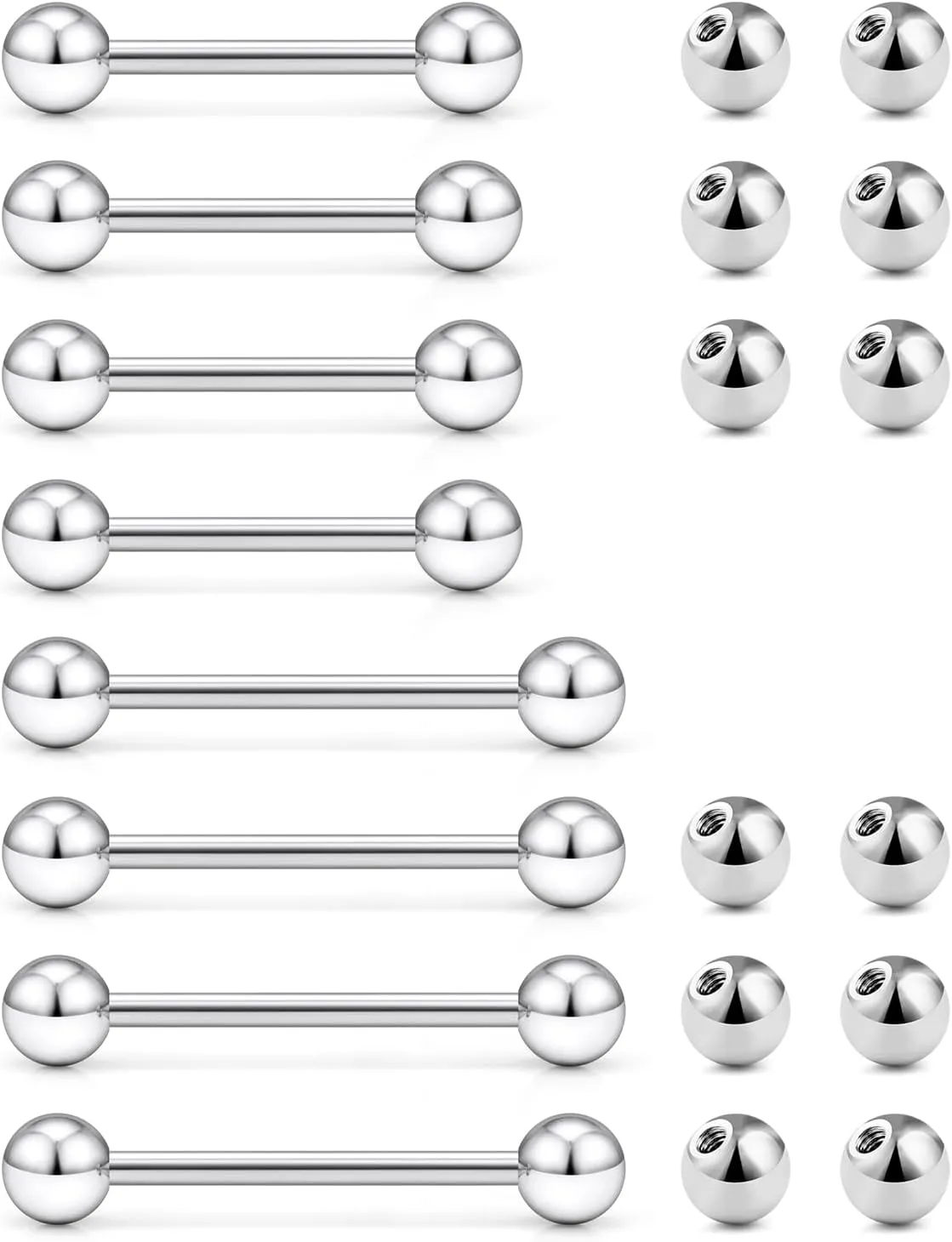 16G 14G Tongue Rings Nipple Rings Surgical Steel Tongue Piercing Jewelry Nipple Bar Straight Barbells Piercing Jewelry 14mm,16mm