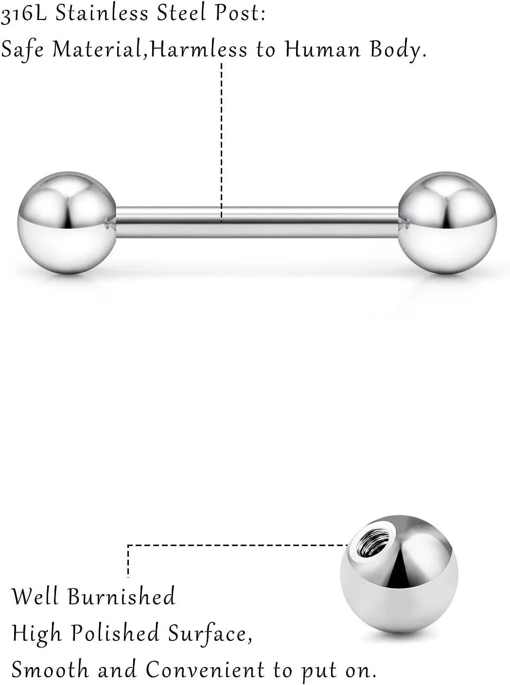 16G 14G Tongue Rings Nipple Rings Surgical Steel Tongue Piercing Jewelry Nipple Bar Straight Barbells Piercing Jewelry 14mm,16mm