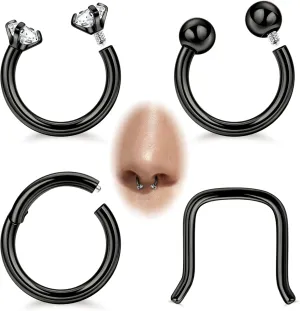 16G 4PCS G23 Titanium Septum Nose Rings for Men Women Horseshoe Septum Ring for Sensitive Skin Hinged Seamless Septum Hoop Cartilage Helix Daith Tragus Piercing Jewelry 8MM 10MM