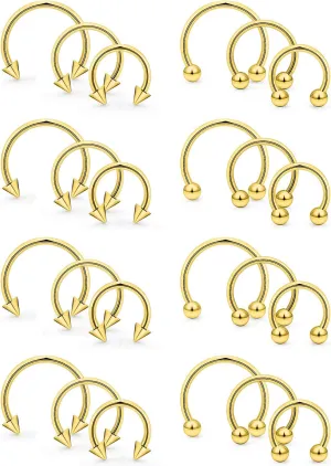 16G Septum Rings Surgical Steel Septum Nose Rings for Women Horseshoe Hoop Daith Earring Eyebrow Lip Piercing Jewelry 24 Pieces