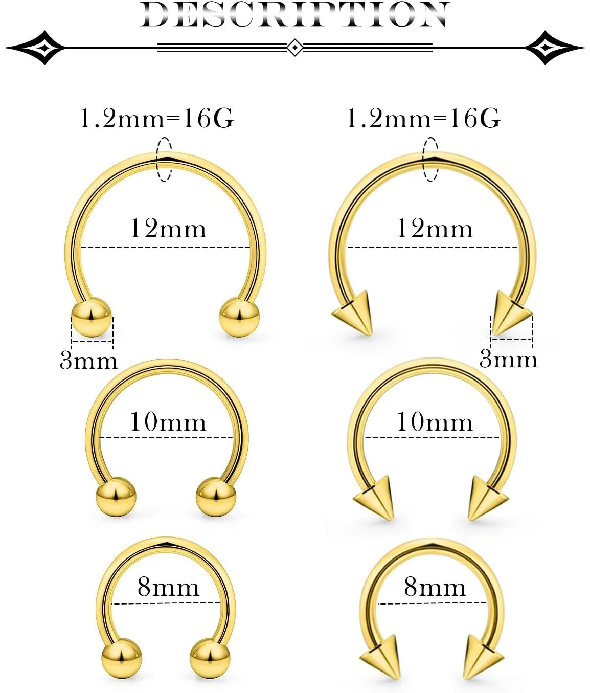 16G Septum Rings Surgical Steel Septum Nose Rings for Women Horseshoe Hoop Daith Earring Eyebrow Lip Piercing Jewelry 24 Pieces