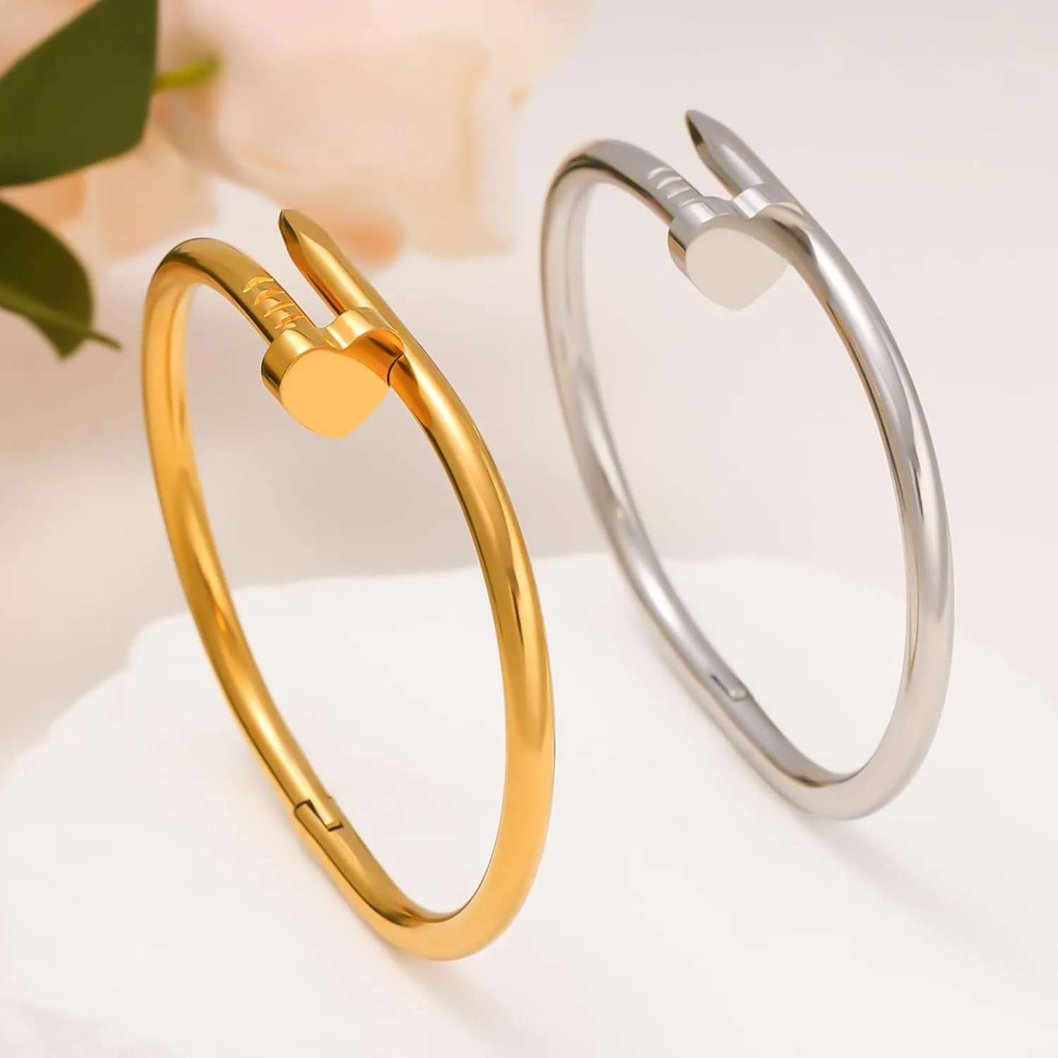 18 K Gold Plated Double Bangle Bracelet Stack Love Jewelry Set for Women Gift with Box