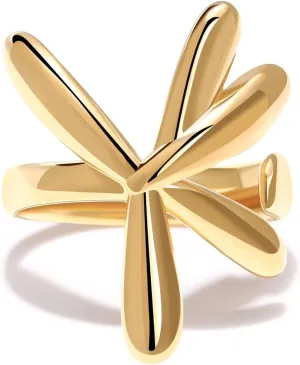 18K Gold Plated Daisy Flower Rings for Women | Cute Adjustable Open Statement Ring | Petal Personalized Polished Band Ring Size 5 to 10