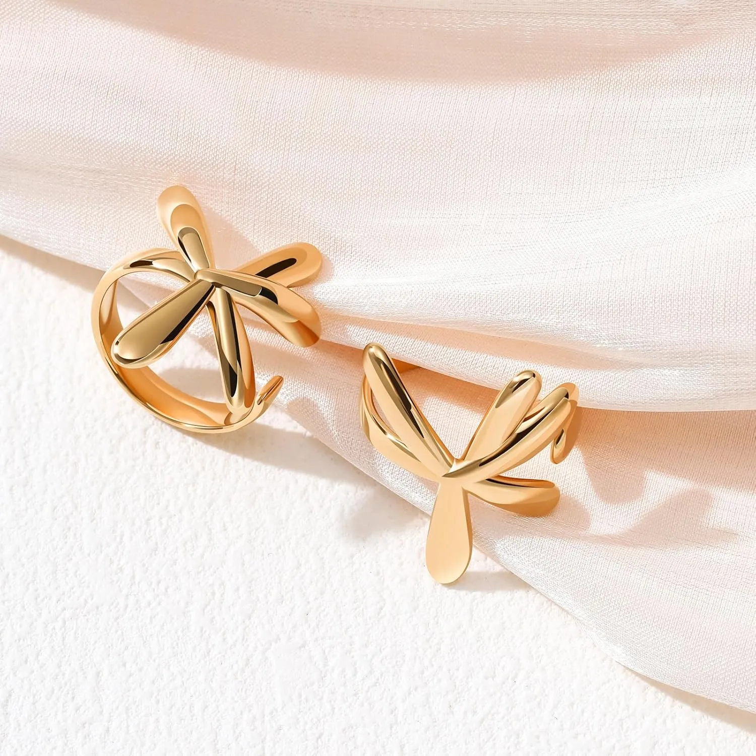 18K Gold Plated Daisy Flower Rings for Women | Cute Adjustable Open Statement Ring | Petal Personalized Polished Band Ring Size 5 to 10