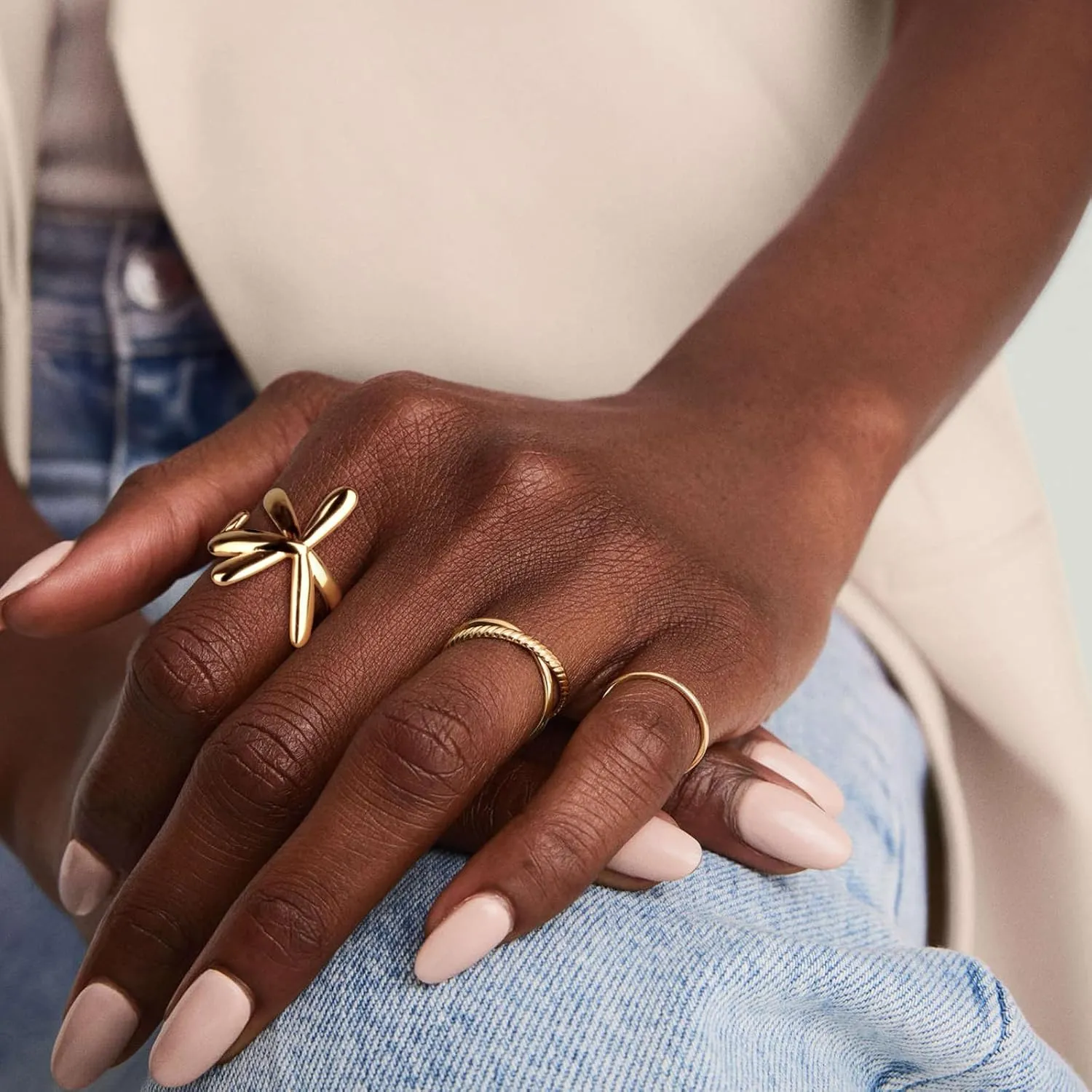 18K Gold Plated Daisy Flower Rings for Women | Cute Adjustable Open Statement Ring | Petal Personalized Polished Band Ring Size 5 to 10