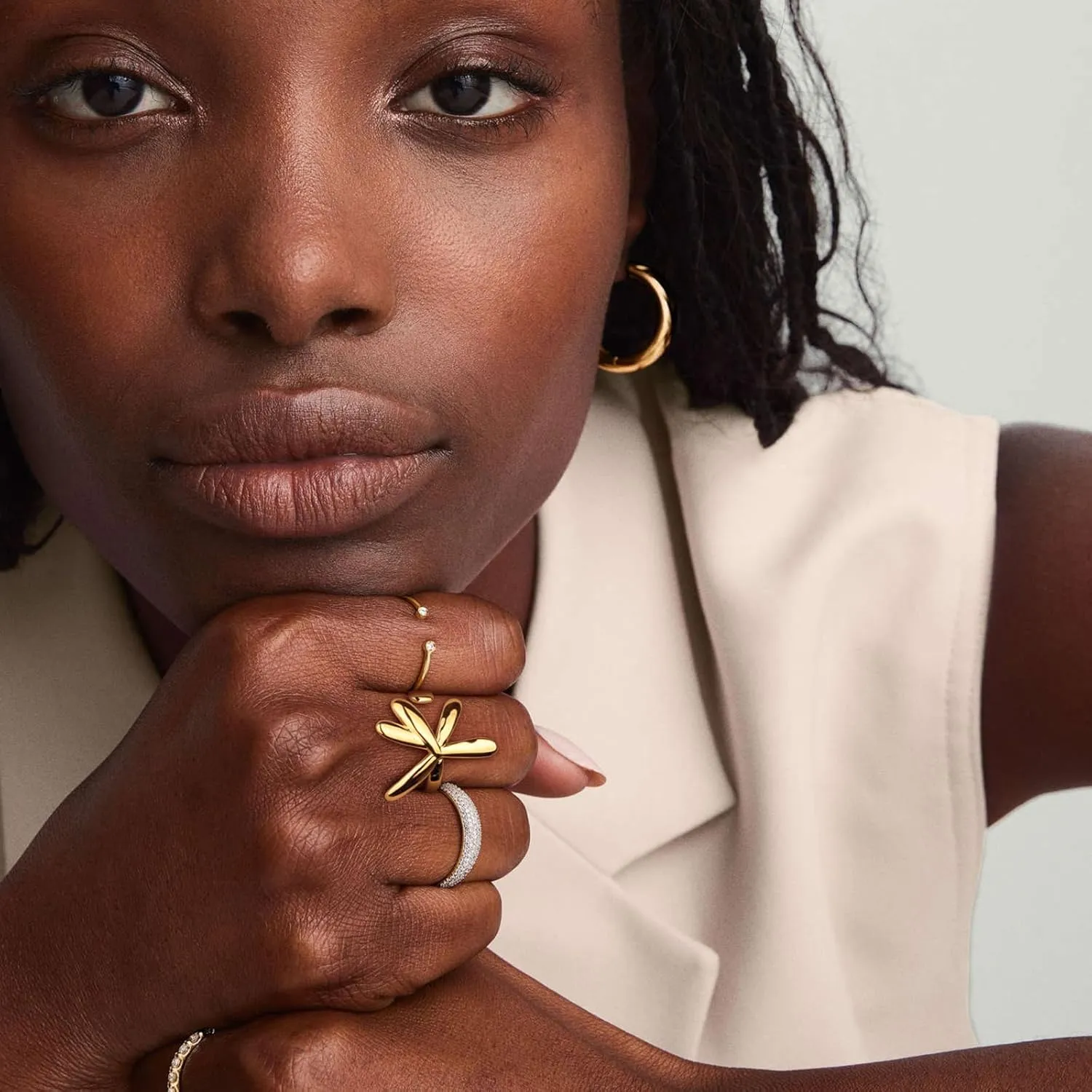 18K Gold Plated Daisy Flower Rings for Women | Cute Adjustable Open Statement Ring | Petal Personalized Polished Band Ring Size 5 to 10