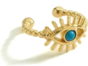 18K Gold Vermeil Blue Evil Eye Cuff Earrings for Women, No piercing Cartilage Fake Piercing Cartilage Ear Cuff Earrings Ear Wrap Earcuff Gift for Her
