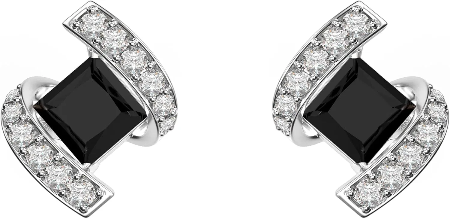 18K White Gold Plated Sterling Silver Square Princess Cut Cubic Zirconia Stud Earrings for Women Square Diamond CZ Stud Earrings for Women Hypoallergenic