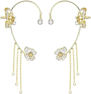 2 Pairs Dainty Butterfly Ear Cuff, Butterfly Rhinestone Ear Wrap No Piercing Cuff Clip On Earrings for Women, Tassel Style Zircon Earrings Clips Bridal Wedding Jewelry Gifts(GD2,One Size)