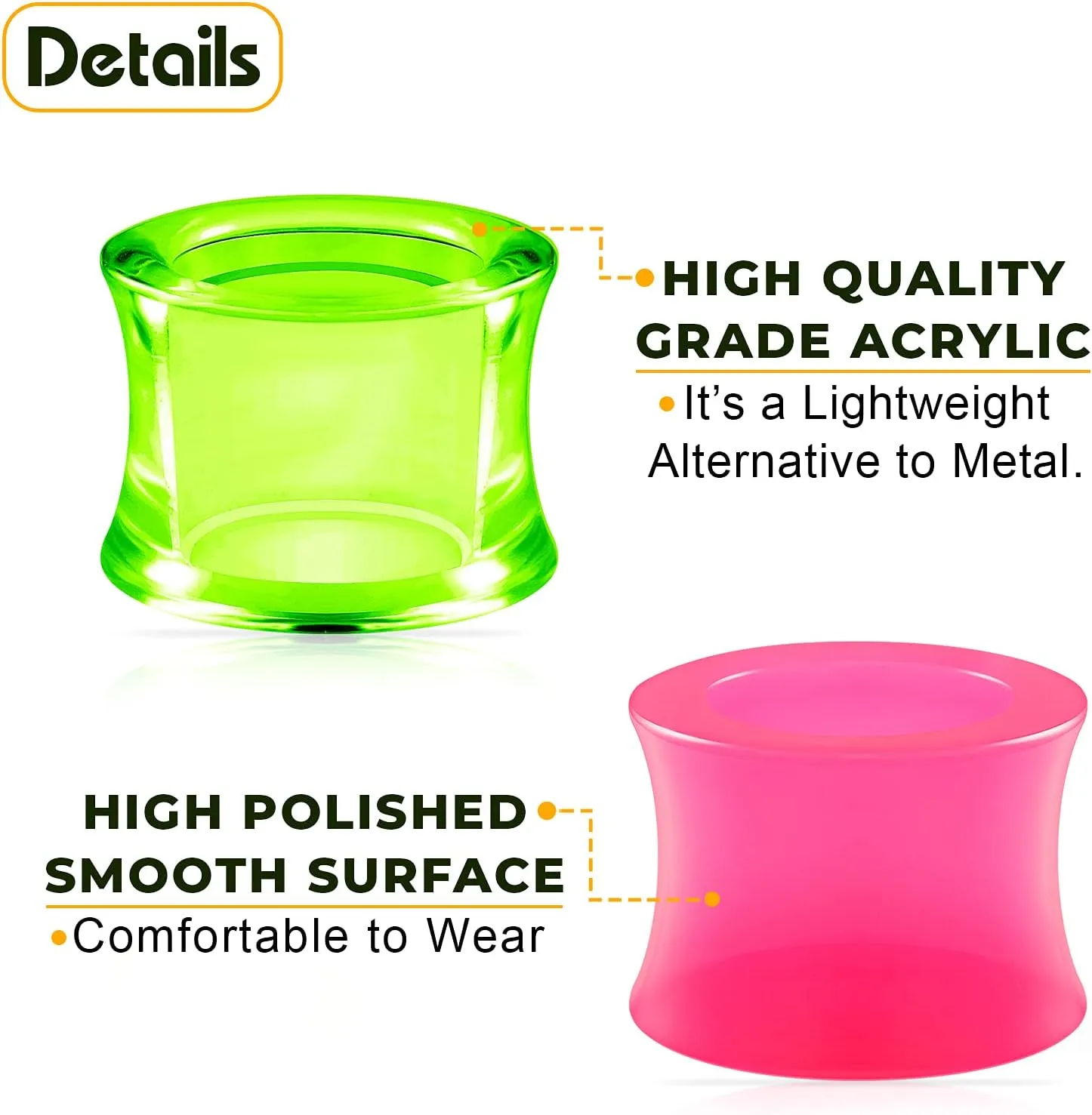 2 Pairs Green Purple Pink Acrylic Double Flared Saddle Piercing Jewelry Ear Stretching Lobe Flesh Tunnel Earring Plugs