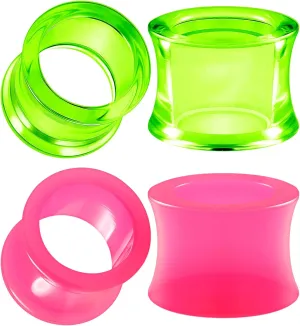 2 Pairs Green Purple Pink Acrylic Double Flared Saddle Piercing Jewelry Ear Stretching Lobe Flesh Tunnel Earring Plugs