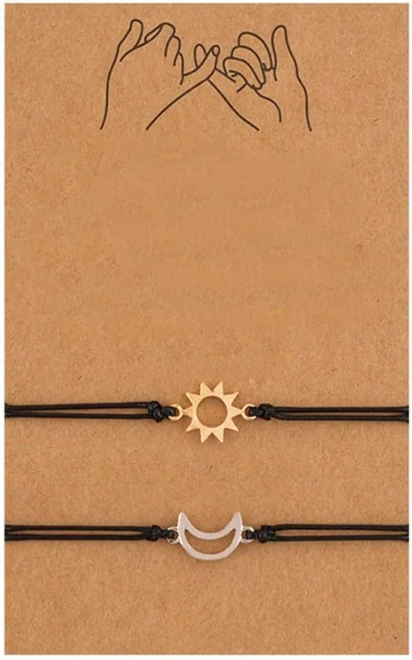 2 Pcs Sun and Moon Matching Bracelet Friendship Couple Promise Bracelet Mother Daughter Best Friend Bracelets Valentine'Day Gifts