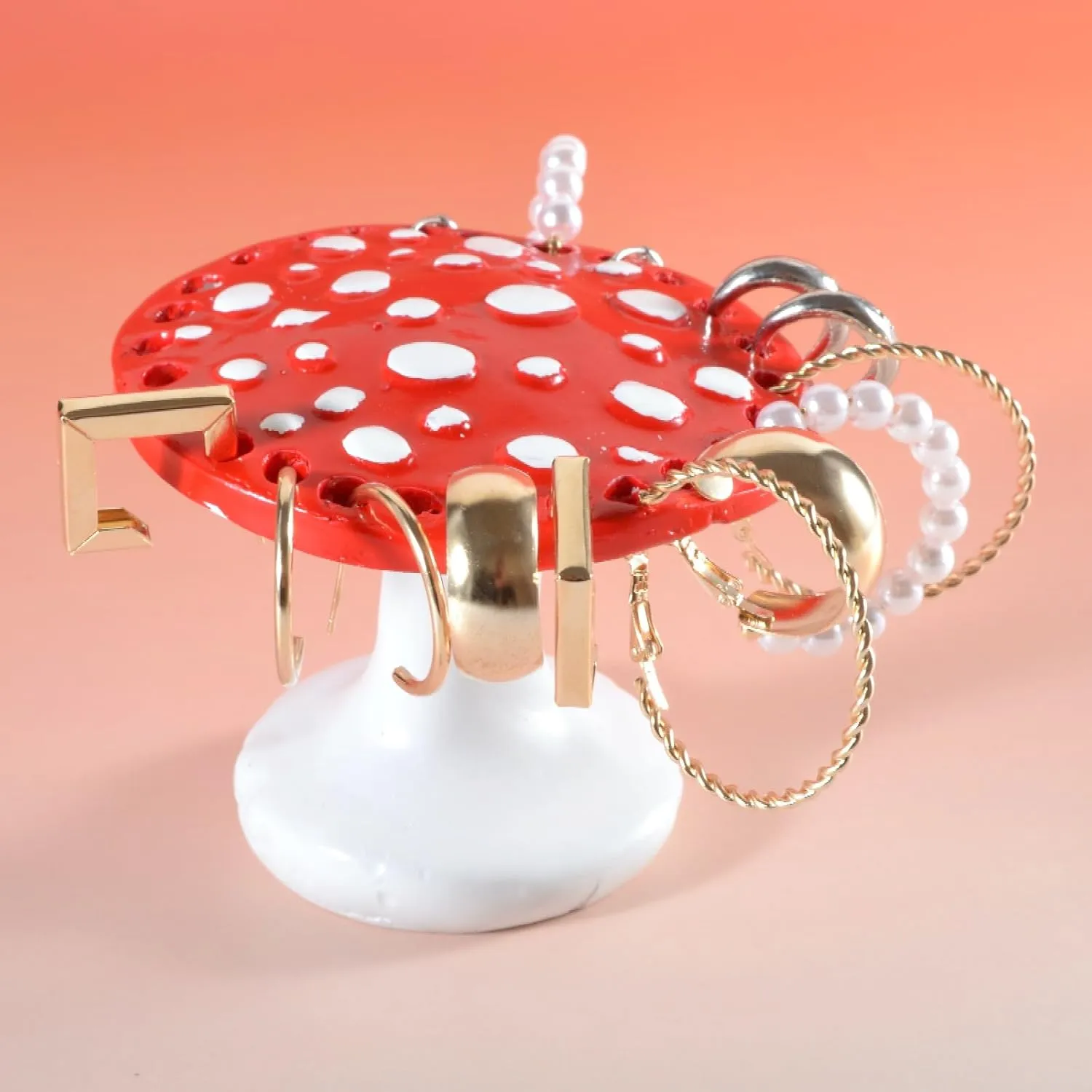 26 Holes Whimsical Mushroom Jewelry Holder  Cute Resin Earring & Ring Display Stand, Organizer, Portable Room Decor for Women, Girls | Christmas, Birthday Gift Idea