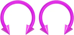 2pc 14g Dental-Grade Acrylic Purple Horseshoe Hoop 4mm Spike Circular Barbells Earrings Cartilage Helix Septum Nose Lip Rings - 10mm