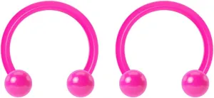 2pc 16g Dental-Grade Acrylic Pink Horseshoe Hoop 3mm Ball Circular Barbells Earrings Cartilage Helix Septum Nose Lip Rings - 8mm