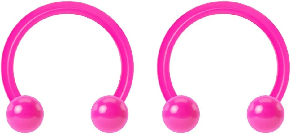 2pc 16g Dental-Grade Acrylic Pink Horseshoe Hoop 3mm Ball Circular Barbells Earrings Cartilage Helix Septum Nose Lip Rings - 8mm