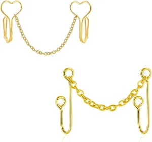 2pcs African Fake Nose Rings Clip Set, Fake Septum Ring with Heart Nose Chain Cuff CZ Crystal Studs Nostril No Piercing Body Jewelry for Women