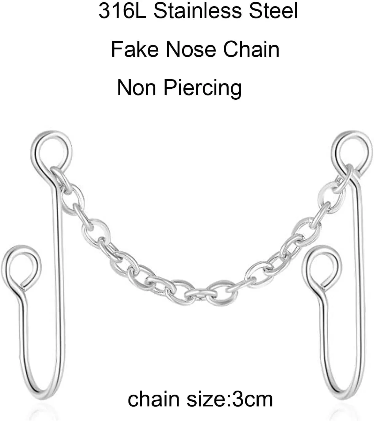 2pcs African Fake Nose Rings Clip Set, Fake Septum Ring with Heart Nose Chain Cuff CZ Crystal Studs Nostril No Piercing Body Jewelry for Women