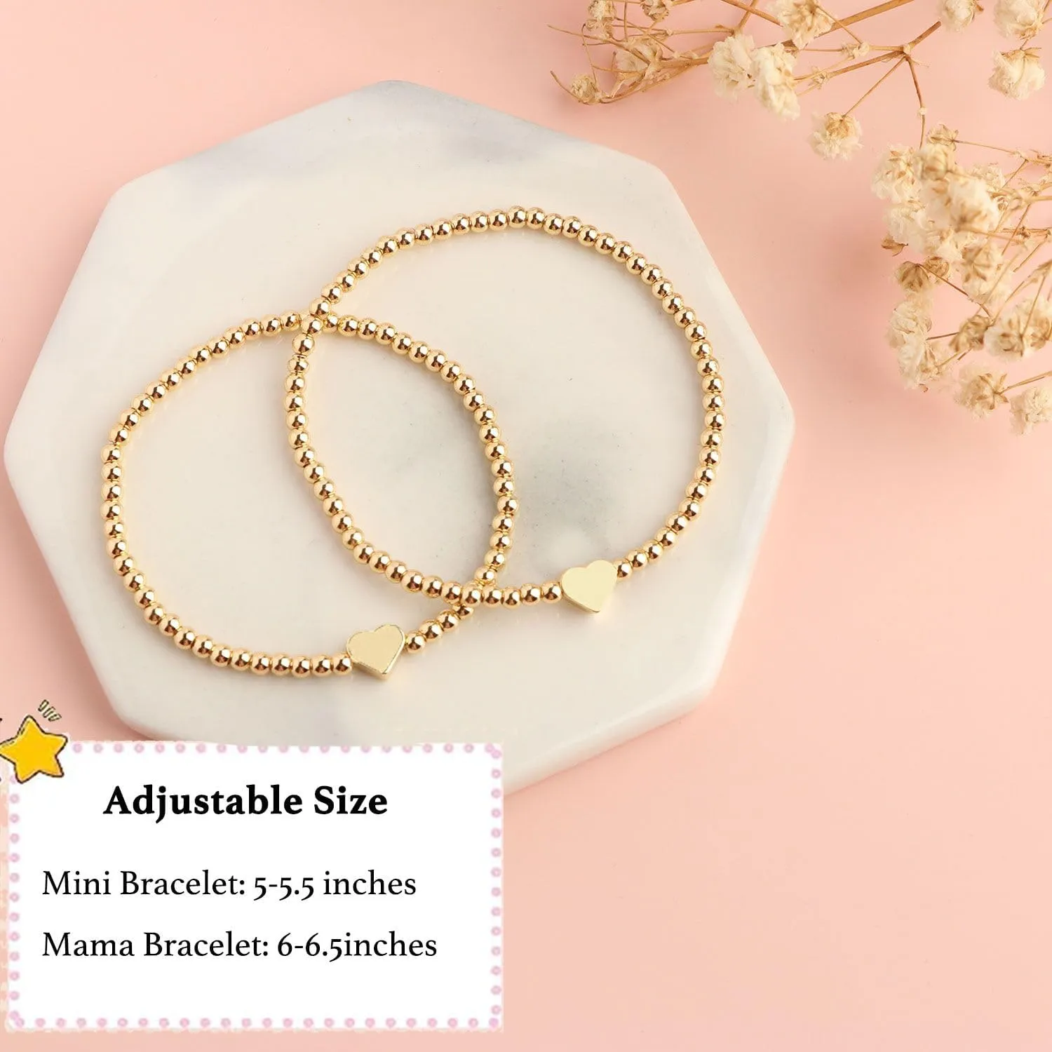 2Pcs Matching Heart Bracelets for Mother Daughter, First Day of School/Pre-K Gifts for Mommy And Me