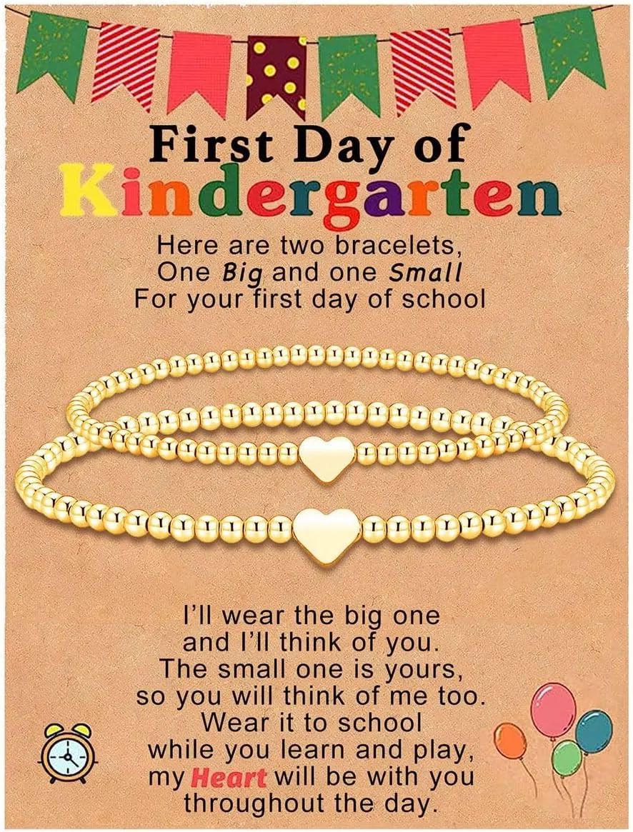 2Pcs Matching Heart Bracelets for Mother Daughter, First Day of School/Pre-K Gifts for Mommy And Me