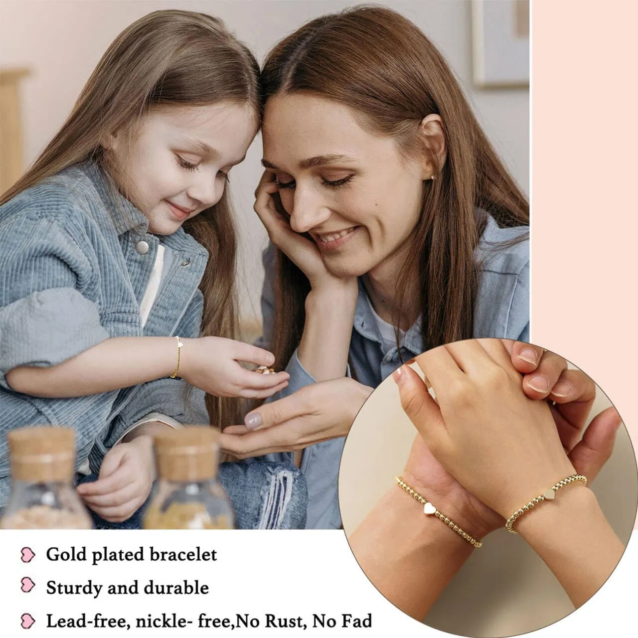 2Pcs Matching Heart Bracelets for Mother Daughter, First Day of School/Pre-K Gifts for Mommy And Me