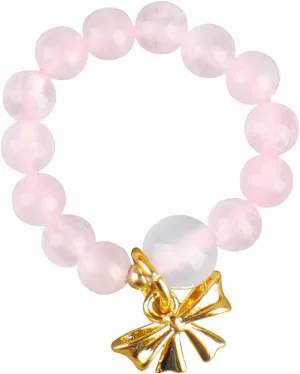 2Pcs Natural Pink Crystal Beads Ring,4mm Beads Elastic Rings