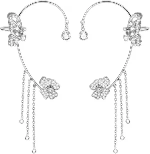 2Pcs Rhinestone Butterfly Ear Cuff for Women,Dainty Non Piercing Flower Butterfly Tassel Earrings Ear Clips Bridal Wedding Boho Fairy Jewelry