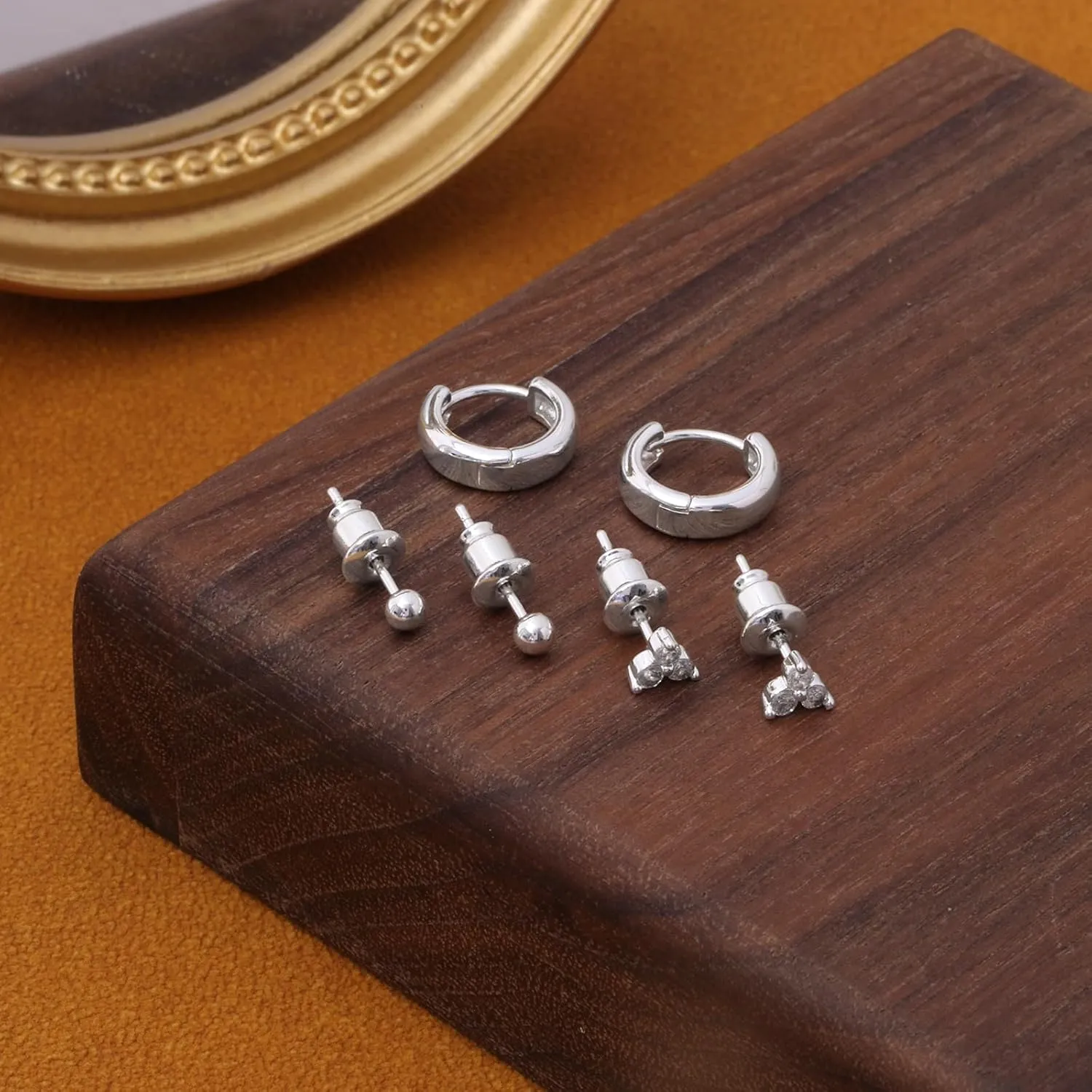 3 Pairs 14K Gold/Sterling Silver Plated Earrings Stack Set for Women - Dainty Huggie Hoop Stud Earring Set, Hypoallergenic Surgical Steel Cartilage earring set for Multiple Piercing, Gold Jewelry Gift for Women