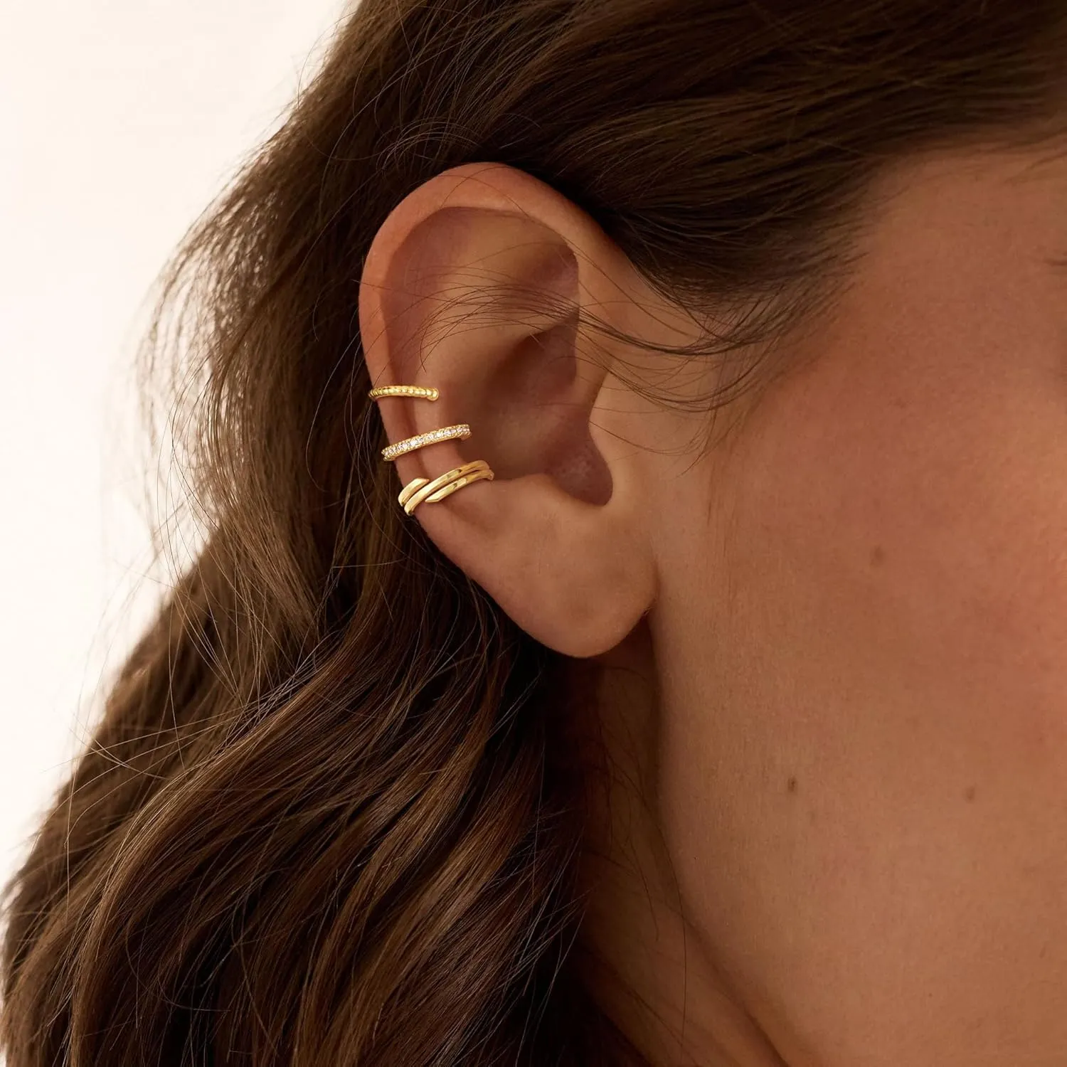 3 Pcs Ear Cuff Non Piercing Earrings for Women - 14K Gold Plated Earrings for Women Trendy Cartilage Clip on Earrings Set Dainty Cubic Zirconia Fake Earrings Huggie Hoop Earrings Jewelry for Women