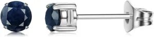 316L Steel Blue Sapphire Stud Gemstoe Stud Earrings 4 Prong Round Sapphire Blue Stud Earring For Women and Men