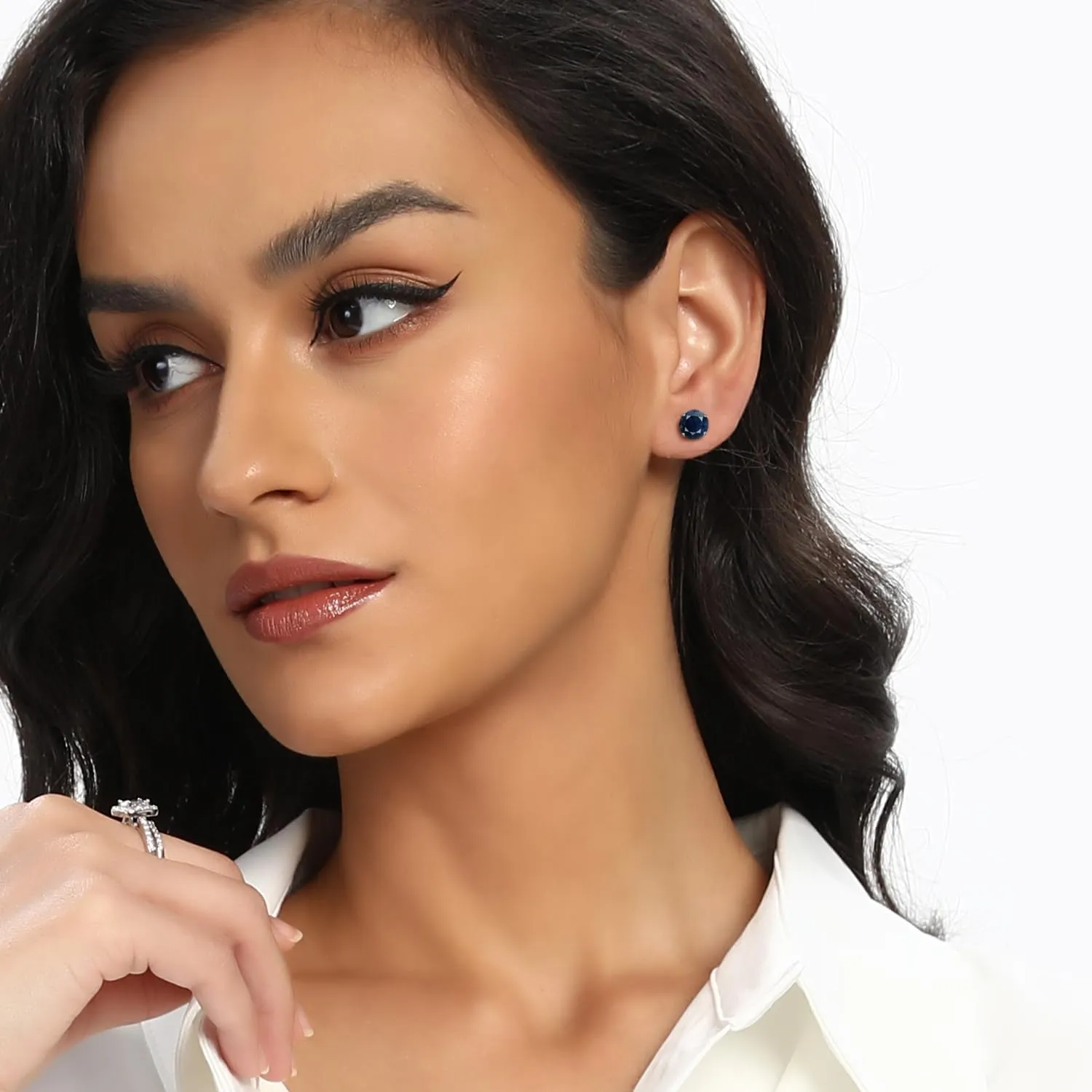 316L Steel Blue Sapphire Stud Gemstoe Stud Earrings 4 Prong Round Sapphire Blue Stud Earring For Women and Men