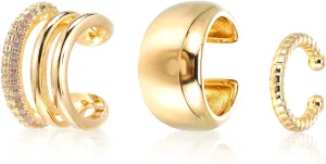 3pcs Ear Cuffs for Women Non Piercing, Earring Cuffs Non Pierced, Gold Clip on Earrings, Small Round Cuff Earrings for Women Girlfriend Mom Fashion Jewelry Set